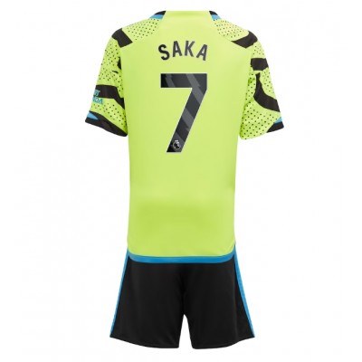 Otroški Nogometni dresi Arsenal Bukayo Saka #7 Gostujoči 2023-24 Kratek Rokav (+ Kratke hlače)
